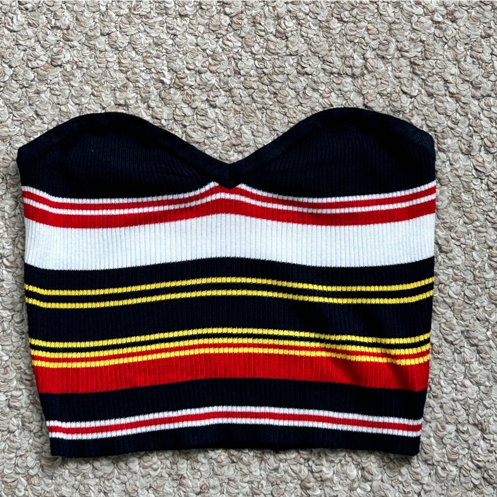 Navy blue and red/yellow cropped tube top in Large